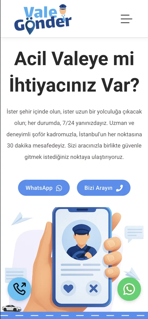 Vale Gönder web sitesi ekran görüntüsü